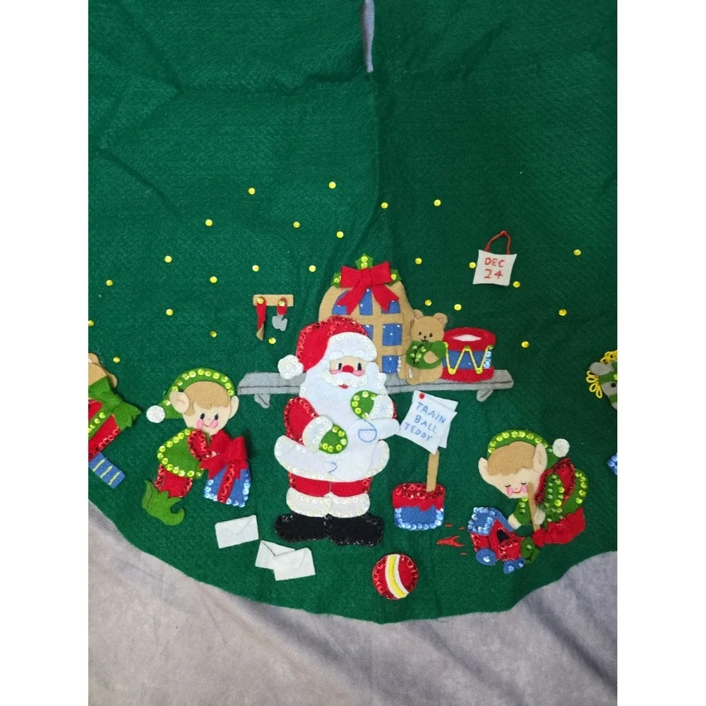 Bucilla Finished Jeweled Tree Skirt Santas Workshop Kit No 33247